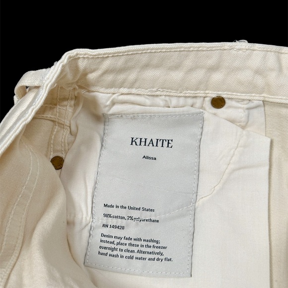 Khaite Jeans Alissa Ivory Off White Straight Leg Raw Hem Denim Size 27 - Picture 3 of 6